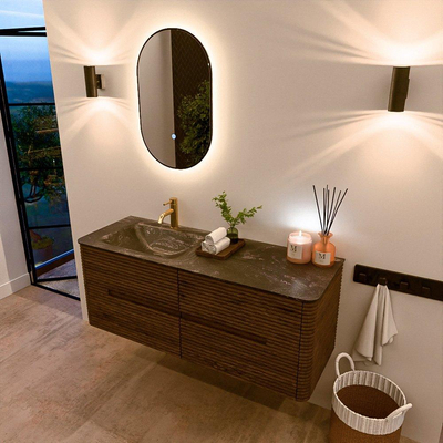 Mondiaz CIRO-DLUX Badkamermeubelset - 130x45x50cm - Solid surface wastafel Lava - 1 wasbak Links - 1 kraangat - 4 lades - Dusk