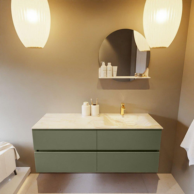 Mondiaz VICA-DLUX ensemble de meuble de salle de bain - 130cm - meuble sous-vasque armée - 4 tiroirs - lavabo encastré nuage droite - 1 trou de robinet - version haute de 60cm - ostra