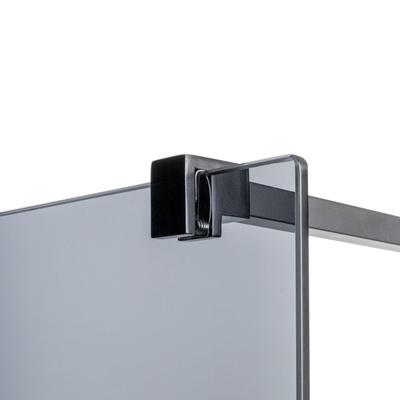 Wiesbaden Slim douche à l’italienne avec profilé noir mat et barre de stabilisation 90x200cm verre fumé 8mm