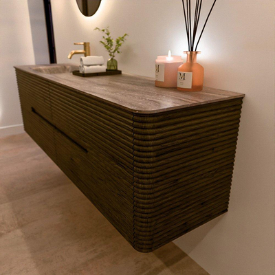 Mondiaz CIRO-DLUX Badkamermeubelset - 170x45x50cm - Solid surface wastafel Oza - 1 wasbak Links - 1 kraangat - 4 lades - Shadow