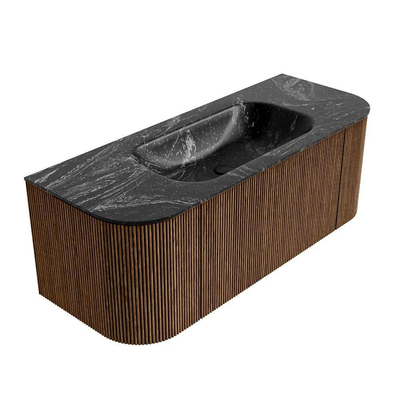 MONDIAZ KURVE-DLUX 120cm Meuble salle de bain avec module 25 G et D - couleur Walnut - 1 tiroir - 2 portes - vasque BIG SMALL centre - sans trou de robinet - couleur Lava