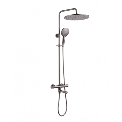 Fortifura Calvi Regendoucheset - thermostatisch - 30cm hoofddouche - gladde slang - ronde handdouche - draaibare baduitloop - Geborsteld Gunmetal PVD