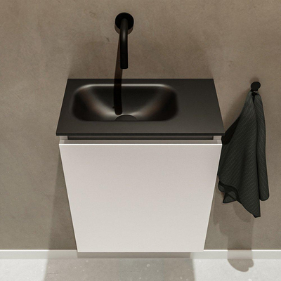MONDIAZ TURE Toiletmeubel 40x23x50cm met 0 kraangaten 1 deuren linen mat Wastafel Eden links Solid Surface Zwart