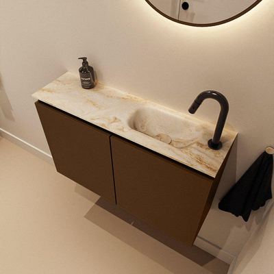 MONDIAZ TURE-DLUX Meuble WC 80 cm Rust. EDEN lavabo Frappe position droite. Avec 1 trou de robinet.