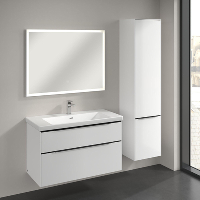Villeroy & Boch Subway 3.0 armoire de salle de bains - 40x35x170cm - avec 2 portes battantes à droite à fermeture douce montage en saillie avec poignée Volcano Black panneau de particules Brilliant white