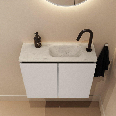 MONDIAZ TURE-DLUX Meuble toilette - 60cm - Linen - EDEN - vasque Opalo - position droite - 1 trou de robinet