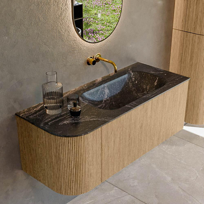 MONDIAZ KURVE-DLUX 115cm Meuble salle de bain avec module 25 G - couleur Oak - 1 tiroir - 1 porte - vasque BIG SMALL droite - sans trou de robinet - couleur Lava