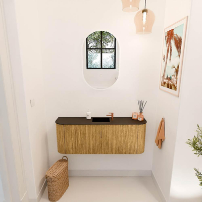 Mondiaz JOYA Meuble de salle de bains 113.2cm - arrondis gauche et droite couleur Oak - Vasque FAYE position Milieu 1 trou de robinet couleur Urban
