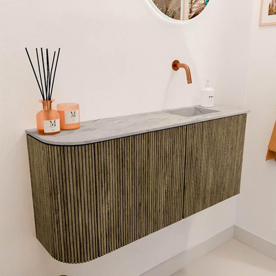 Mondiaz JOYA-DLUX 91.6cm toiletmeubel - ronding links kleur Dusk - Wastafel FAYE positie Rechts Zonder kraangat kleur Glace.