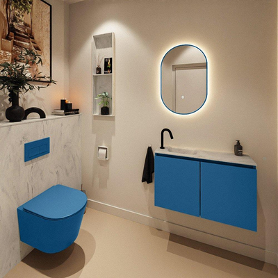 MONDIAZ TURE-DLUX Meuble de WC 80 cm Jeans. EDEN vasque Opalo position gauche. Avec 1 trou pour robinet.
