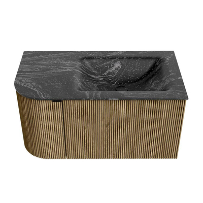 Mondiaz KURVE-DLUX Ensemble meuble de salle de bains - 85x46x40cm - 1 tiroir - 1 porte - lavabo solid surface - droite - 1 trou de robinet - Dusk