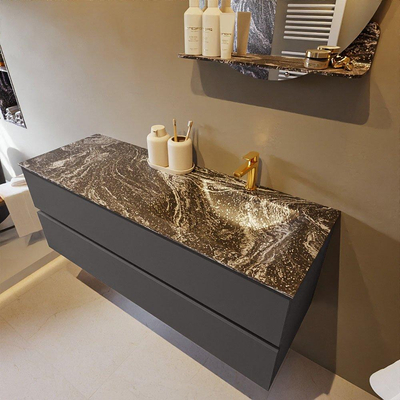 Mondiaz VICA-DLUX Ensemble de meuble de salle de bain - 130cm - meuble sous-vasque gris foncé - 2 tiroirs - lavabo encastré cloud droite - 1 trou de robinet - version haute de 60cm - lave