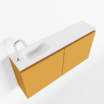 MONDIAZ TURE Toiletmeubel 100x23x50cm met 1 kraangaten 2 deuren ocher mat Wastafel Eden links Solid Surface Wit