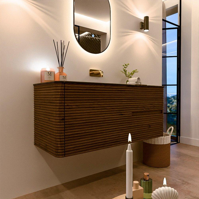 Mondiaz CIRO-DLUX Badkamermeubelset - 120x45x50cm - Solid surface wastafel Lava - 1 wasbak Midden - zonder kraangaten - 2 lades - Dusk