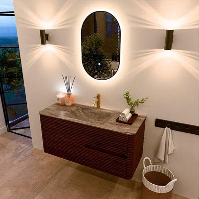 Mondiaz CIRO-DLUX Badkamermeubelset - 110x45x50cm - Solid surface wastafel Oza - 1 wasbak Midden - 1 kraangat - 2 lades - Ruby