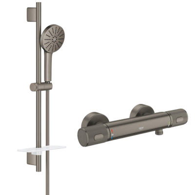 Grohe Precision Feel Doucheset - thermostatische douchekraan - 31.3cm - Vitalio Joy glijstangset - 60cm - ronde handdouche - 3 straalsoorten - brushed hard graphite (antraciet)