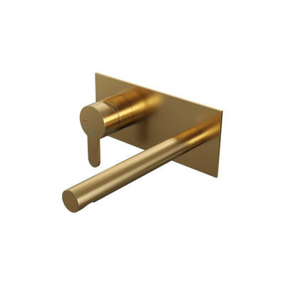 Brauer Gold Edition inbouw wastafelmengkraan met rechte uitloop rechts en afdekplaat model D2 Goud geborsteld PVD