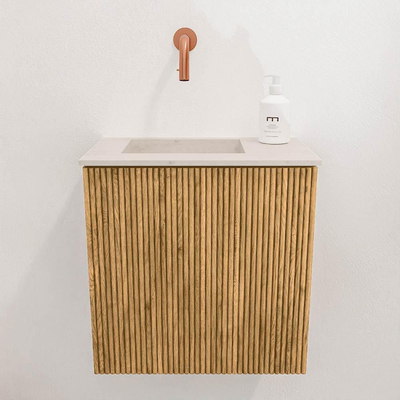 Mondiaz JOYA-DLUX 40cm toiletmeubel - kleur Oak - Wastafel FAYE positie Links Zonder kraangat kleur Meli.