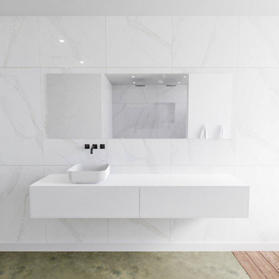 Mondiaz Lagom Meuble salle de bains 200x30.9x45cm Solid Surface Talc 2 tiroirs avec lavabo BINX vasque à poser Gauche sans trous de robinet