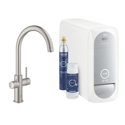 Grohe Blue Home Keukenkraan - C-uitloop - 1-gats - filterfunctie - plat licht en bruisend water - Supersteel (RVS)