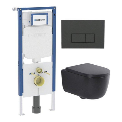 QeramiQ Dely Swirl Ensemble WC - 36.3x51.7cm - réservoir encastré Geberit UP720 Duofix Sigma - abattant 35mm - plaque de commande anthracite mat - boutons rectangulaires - noir mat