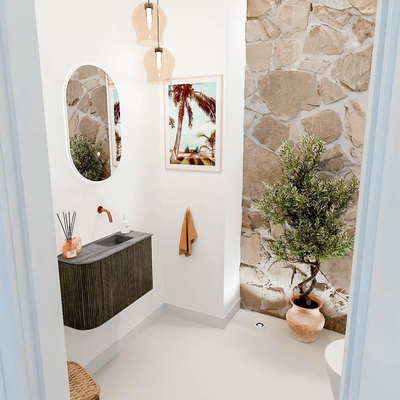 Mondiaz JOYA-DLUX 61.6cm toiletmeubel - ronding links kleur Shadow - Wastafel FAYE positie Rechts Zonder kraangat kleur Sombra.