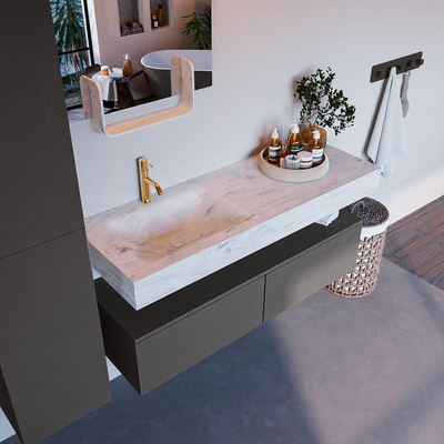 Mondiaz ALAN-DLUX Ensemble de meuble - 130cm - meuble Dark grey mat - 2 tiroirs - Lavabo Cloud Opalo suspendu - vasque Gauche - 1 trou de robinet