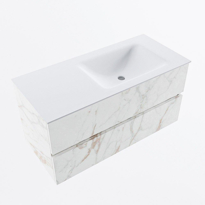 Mondiaz VICA ensemble de meuble de salle de bain - 100cm - meuble sous-vasque carrara - 2 tiroirs - lavabo cloud droite - 1 trou de robinet - version haute de 60cm - talc