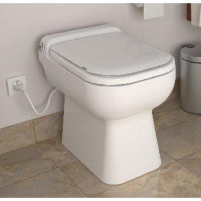 Sanibroyeur Sanicompact Luxe broyeur de fèces encastré dans cuvette de WC au sol avec abattant de WC éco+raccordement lavabo blanc