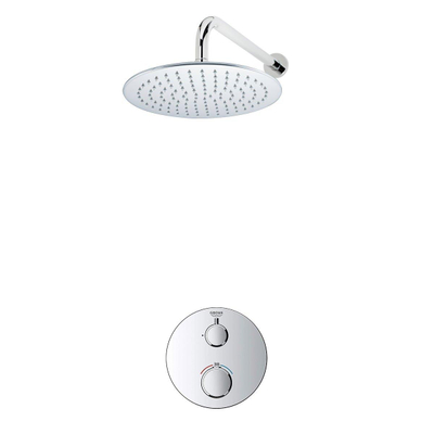 Grohe - Adema Rise Ensemble de douche pluie encastré - 1 fonction - avec pomme de douche Adema Rise 25cm - bras mural 35cm - thermostat encastré Grohe Grohtherm - chrome