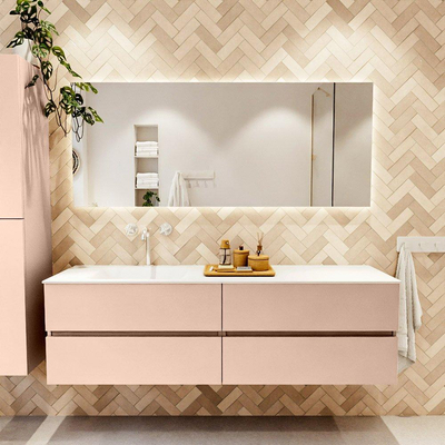 Mondiaz Vica ensemble de meuble de salle de bain - 170cm - meuble sous lavabo rosee - 4 tiroirs - lavabo cloud gauche - 1 trou de robinet - version haute de 60cm - talc