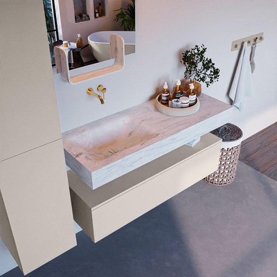 Mondiaz ALAN-DLUX Ensemble de meuble - 120cm - meuble Linen mat - 1 tiroir - Lavabo Cloud Opalo suspendu - vasque Gauche - 0 trous de robinet