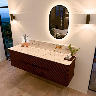 Mondiaz CIRO-DLUX Badkamermeubelset - 170x45x50cm - Solid surface wastafel Nata - 1 wasbak Rechts - zonder kraangaten - 4 lades - Ruby