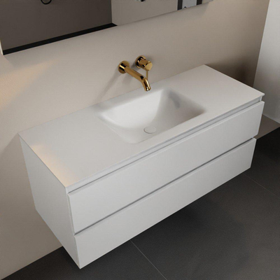 Mondiaz AIVY Ensemble de meuble - 120x45x50cm - 0 trous de robinet - 1 vasque Talc Solid surface - Centre - 2 tiroirs - avec miroir - MDF Talc