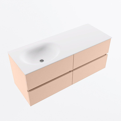 MONDIAZ VICA Badkamermeubelset - 120cm - onderkast rosee - 4 lades - wastafel moon links - 1 kraangat - 60cm hoge versie - talc