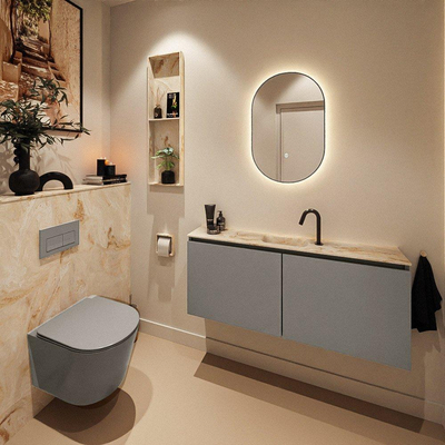 MONDIAZ TURE-DLUX Meuble toilette - 120cm - Smoke - EDEN - vasque Frappe - position centrale - 1 trou de robinet