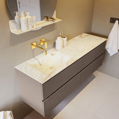 MONDIAZ VICA-DLUX Ensemble meuble de salle de bains - 150cm - meuble bas smoke - 4 tiroirs - lavabo encastré cloud à gauche - sans trous de robinetterie - version haute 60cm - frape