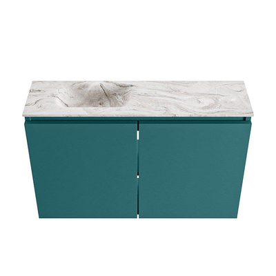 MONDIAZ TURE-DLUX Meuble de toilettes 80cm Smag. EDEN lavabo Glace position gauche. Sans trou de robinet.