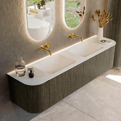 Mondiaz KURVE Ensemble de meuble salle de bain - 180x46x40cm - 2 tiroirs - 2 portes - lavabo en solid surface - double - sans trou de robinet - Shadow