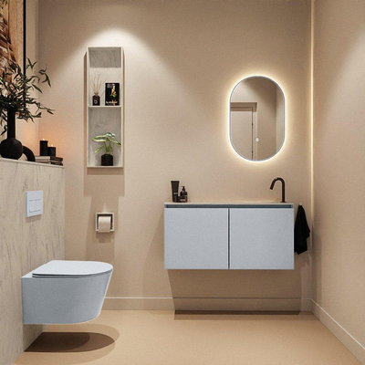 MONDIAZ TURE-DLUX Meuble toilette - 100cm - Clay - EDEN - vasque Opalo - position droite - 1 trou de robinet
