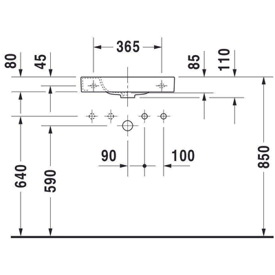 Duravit Happy D.2 Fontein - met overloop - met kraangat links - 50x22cm - met wondergliss - wit