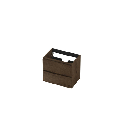 INK Wastafelonderkast - 60x40x52cm - 2 lades - greeploos - met houten keerlijst - MDF - Chocolate