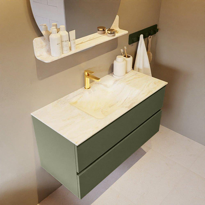 Mondiaz VICA-DLUX ensemble de meuble de salle de bain - 100cm - meuble sous-vasque armée - 2 tiroirs - lavabo encastré nuage milieu - 1 trou de robinet - version haute de 60cm - ostra