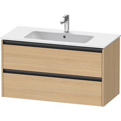 Duravit Ketho.2 Wastafelonderbouwkast - met 2 laden - 101x48x55cm - met grepen antraciet - natuur eiken mat