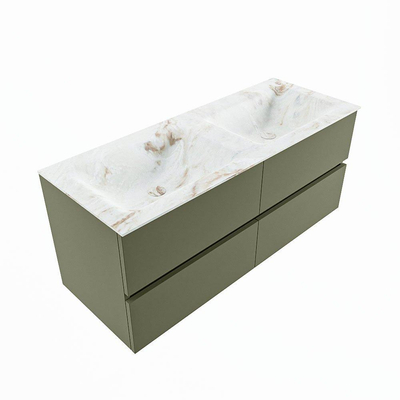 Mondiaz VICA-DLUX ensemble de meuble de salle de bain - 120cm - meuble sous-vasque armée - 4 tiroirs - lavabo encastré nuage double - 2 trous de robinet - version haute de 60cm - frape