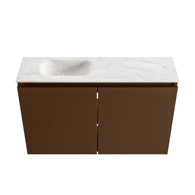 MONDIAZ TURE-DLUX Meuble de toilettes 80 cm Rust. EDEN vasque Ostra position gauche. Sans trou de robinet.