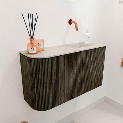 Mondiaz JOYA-DLUX 71.6cm toiletmeubel - ronding links kleur Shadow - Wastafel FAYE positie Rechts Zonder kraangat kleur Ostra.