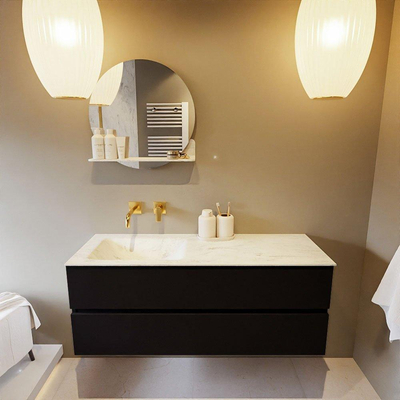 Mondiaz VICA-DLUX Ensemble de meuble de salle de bain - 130cm - meuble sous-vasque urban - 2 tiroirs - lavabo encastrée cloud gauche - sans trous de robinet - version haute de 60cm - opalo