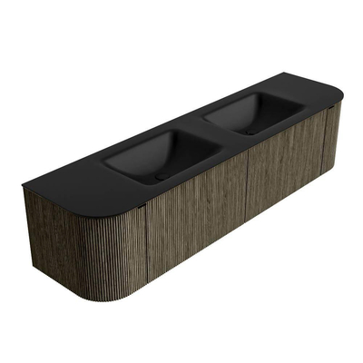 Mondiaz KURVE Ensemble meuble de salle de bains - 180x46x40cm - 2 tiroirs - 2 portes - vasque solid surface - double - sans trou de robinet - Shadow