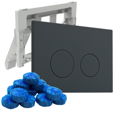 FugaFlow Eccelente Press Bedieningsplaat met toiletblokjeshouder - voor Geberit UP320 inbouwreservoir - dualflush - ronde knoppen - kunststof - inclusief 12 toiletblokjes - mat antraciet